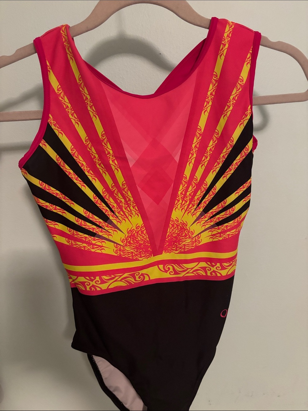Quatro Bright Pink and Yellow V-Neck Gymnastics Leotard